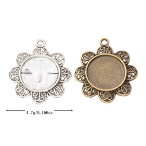 Floral Round Cabochon Connector Settings in Two Antique Finishes