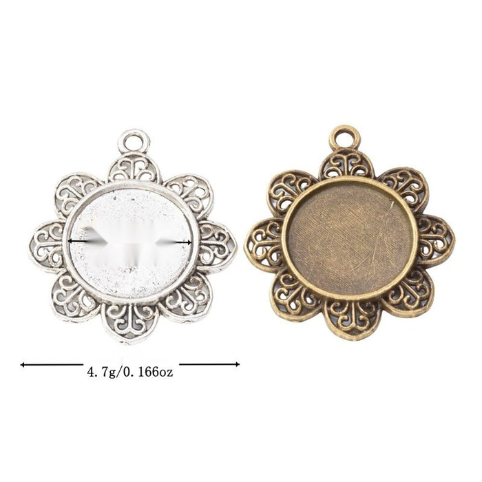 Floral Round Cabochon Connector Settings in Two Antique Finishes