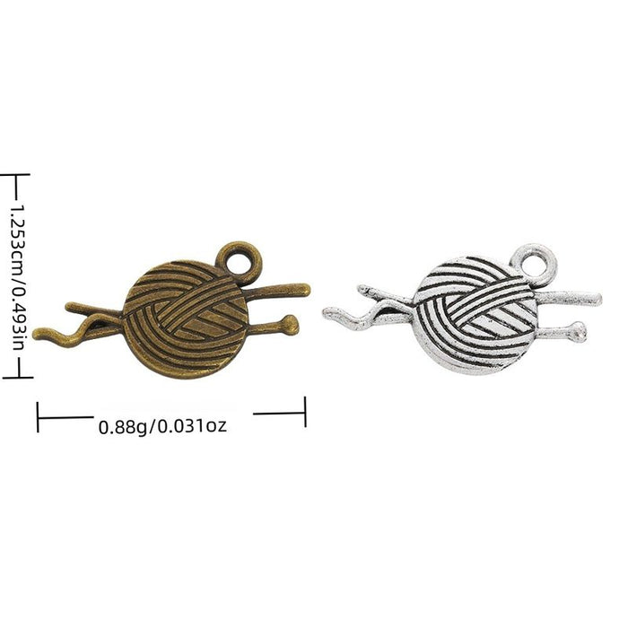 Yarn Ball and Needles Alloy Charm in 2 Pictured Options