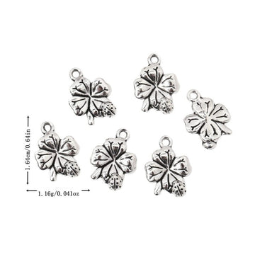 Rounded Four Leaf Clover Metal Charm in Antique Silver Tone