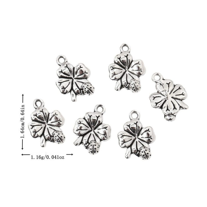 Rounded Four Leaf Clover Metal Charm in Antique Silver Tone