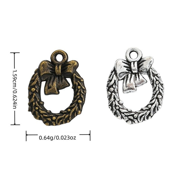 Leafy Bow Wreath Metal Charm in 2 Pictured Finishes