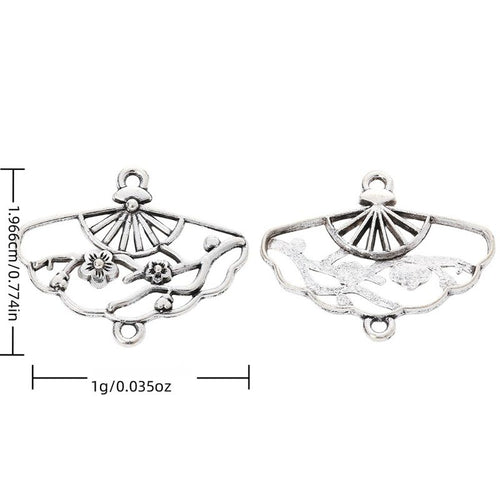 Openwork folding fan connector with plum blossoms and two loops shown in arranged finish comparison