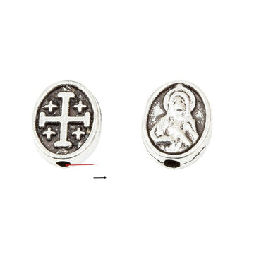 Oval Religious Portrait Bead In Antique Silver Metal Finish