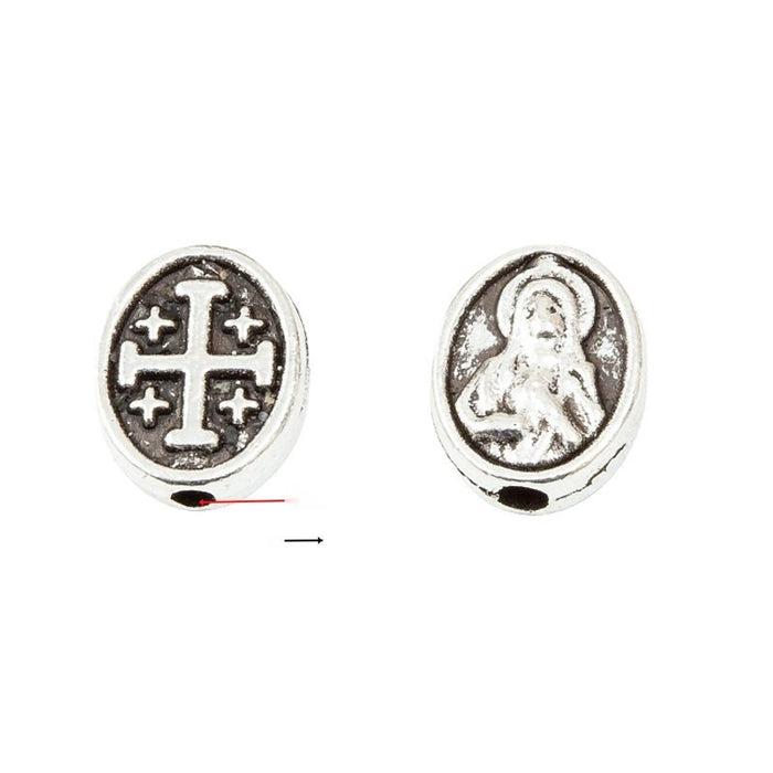 Oval Religious Portrait Bead In Antique Silver Metal Finish