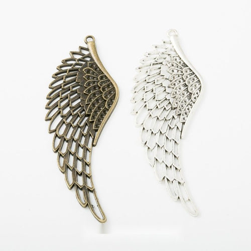 Detailed Feathered Wing Charm assortment showing the available metal finishes