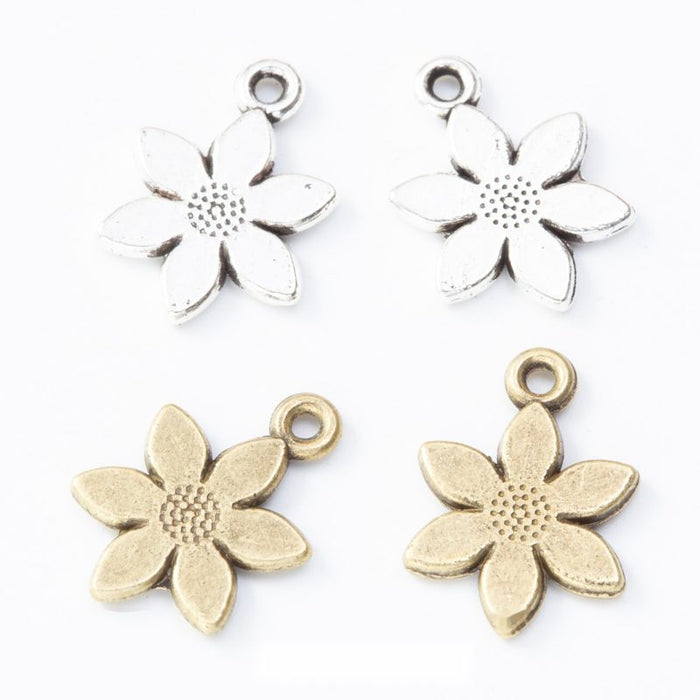 Five Petal Flower Metal Charms in Two Antique Metal Finishes