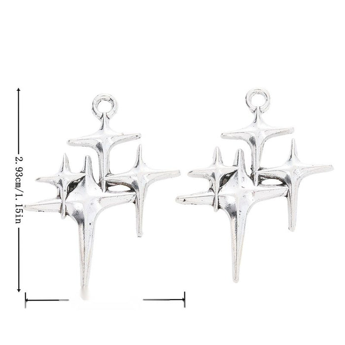 Four Point Star Cluster Charm in Antique Silver Finish