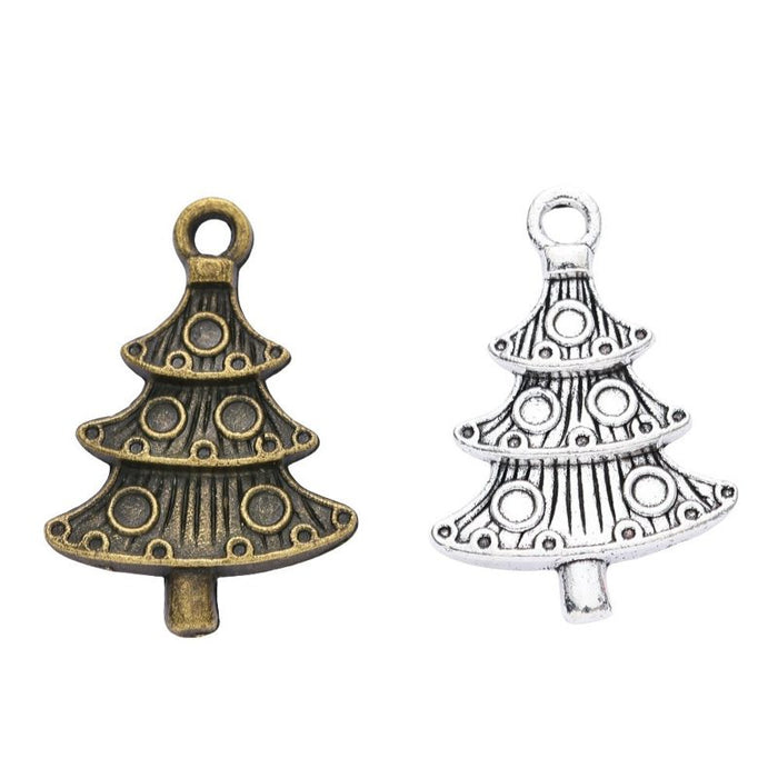 Decorated Christmas Tree Metal Charms in Two Finishes