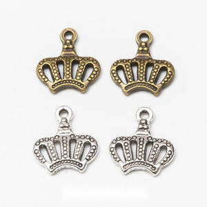 Openwork Crown Charm in Antique Bronze and Silver Tone Metal
