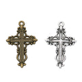 Layered Ornate Cross Charm in Multiple Metal Finishes for Jewelry Making view 1