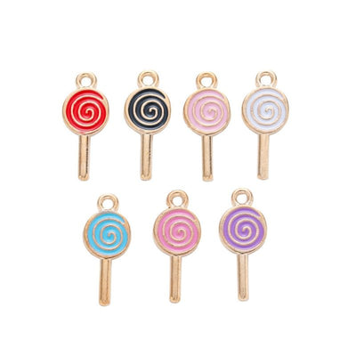 Lollipop metal component, grouped front view on white