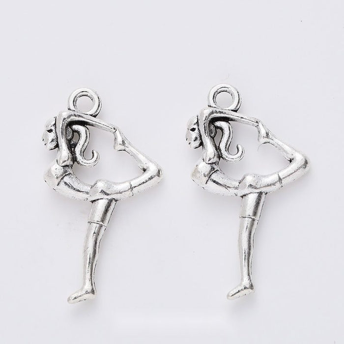 Spinning Ballet Dancer Metal Charm for Jewelry Making in Antique Silver