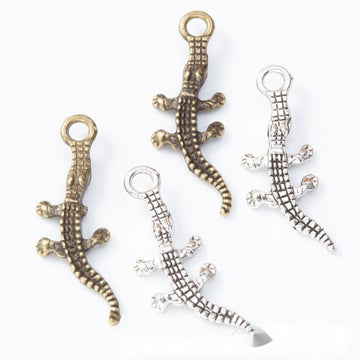Slender Crocodile Antique Metal Charms In Two Finishes