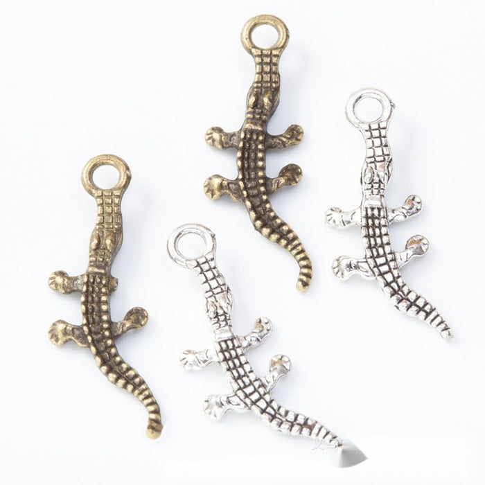 Slender Crocodile Antique Metal Charms In Two Finishes