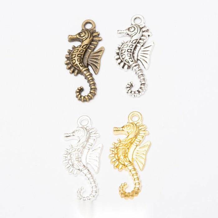 Embossed Seahorse Metal Charms in Four Metallic Finishes