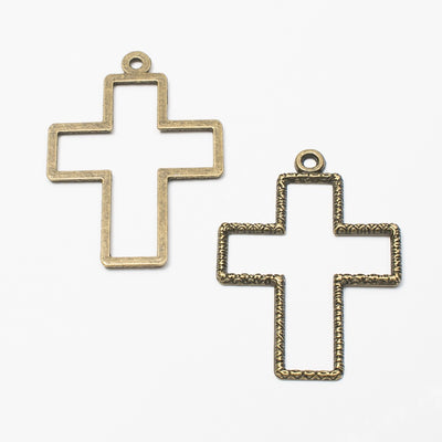 Open Cross Pendant Frame Jewelry Charm in Two Finishes shown in front and back product view