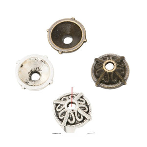 Round Floral Bead Cap with a shallow round cap with petal relief in 2 Metal Finishes