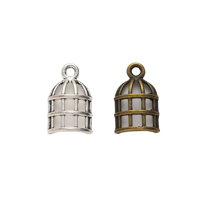 Domed Birdcage Metal Charms in Antique Bronze and Silver