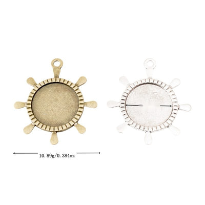 Grouped front view of ship wheel round cabochon settings in the available finishes