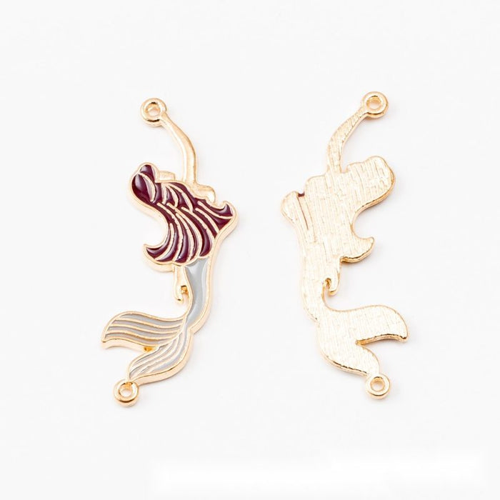 Enamel Mermaid Metal Charm Burgundy Mermaid Craft Supply