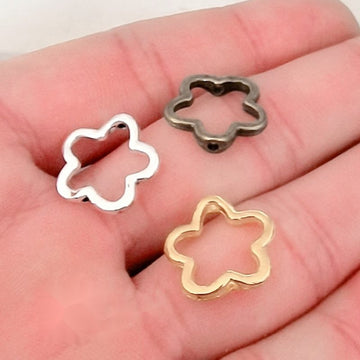 Five Petal Flower Outline Connector Rings In Three Tones