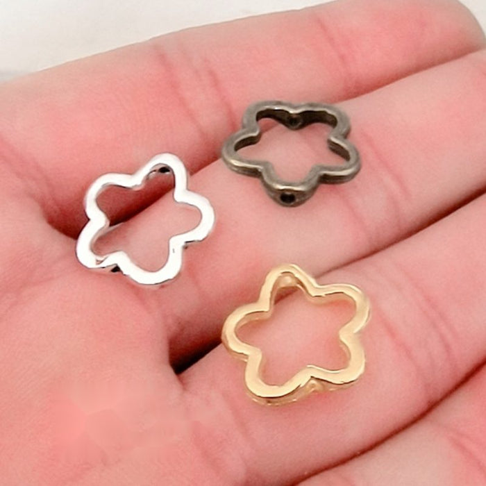 Five Petal Flower Outline Connector Rings In Three Tones