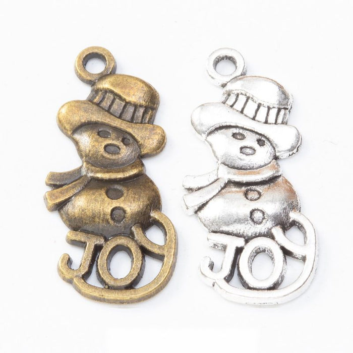 Antique Metal Snowman Charm Pendant With Textured Detail, 2 Finishes