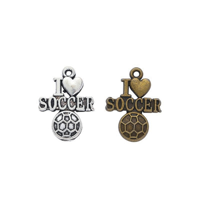 Soccer Ball Lettered Metal Charms grouped product view on a white background