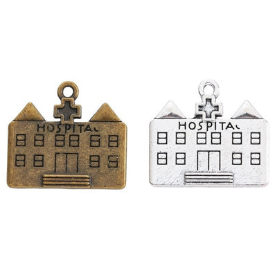 Group view of the hospital building charm showing the available finishes and front details