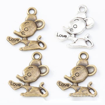 Mouse With Love Script Metal Charm Pendant Jewelry Making Component