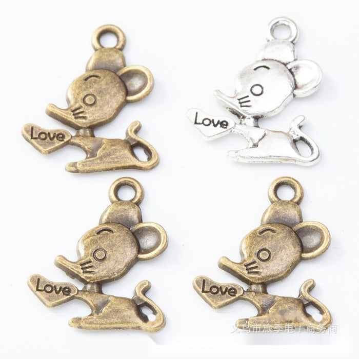 Mouse With Love Script Metal Charm Pendant Jewelry Making Component