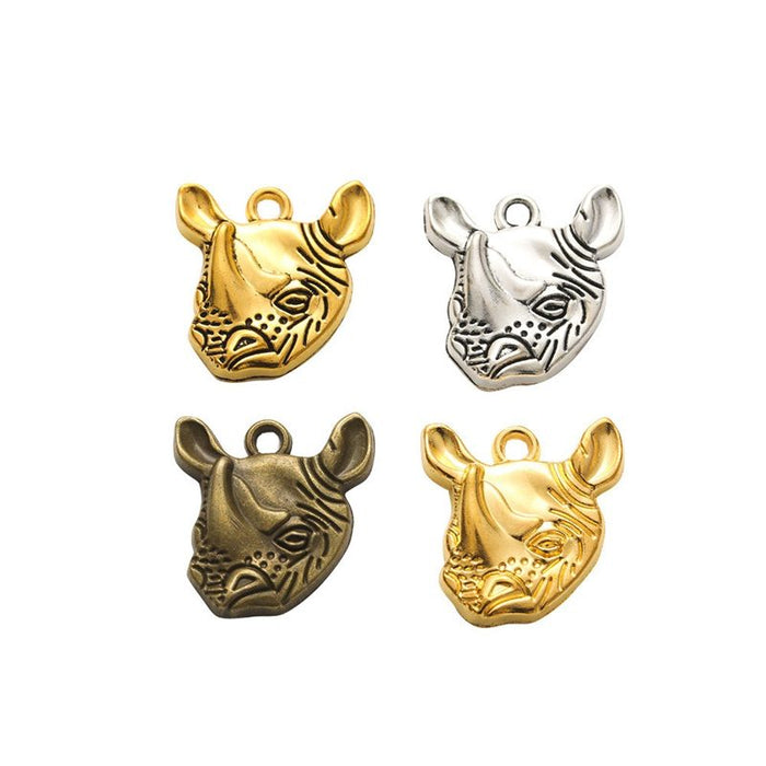 Rhinoceros Head Detailed Metal Charm in 4 Finishes