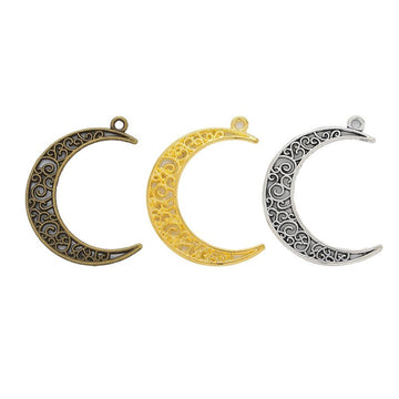 Filigree Crescent Moon Metal Charms in Three Finishes