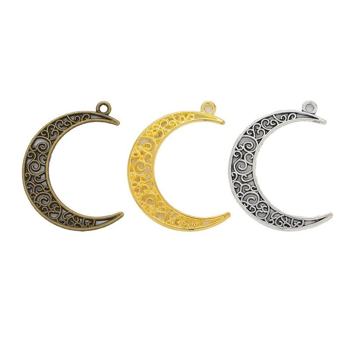 Filigree Crescent Moon Metal Charms in Three Finishes