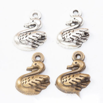 Small Swan Pendant Charm in Two Antique Metal Finishes