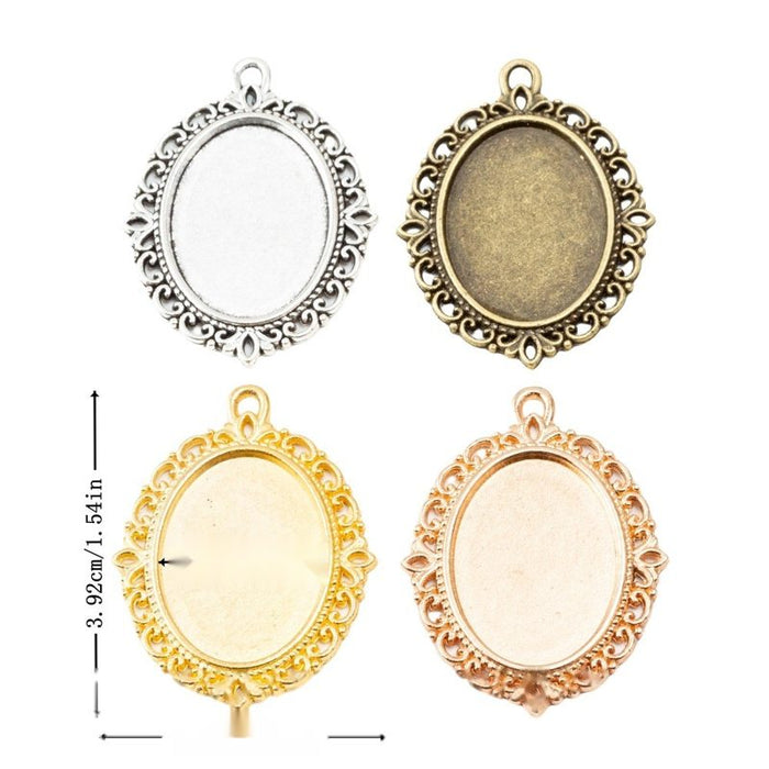 Ornate Oval Cabochon Pendant Tray In Assorted Metal Finishes For Jewelry Crafts