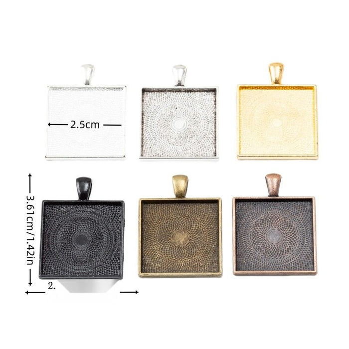 Square Cabochon Setting Metal Charms in Six Finishes