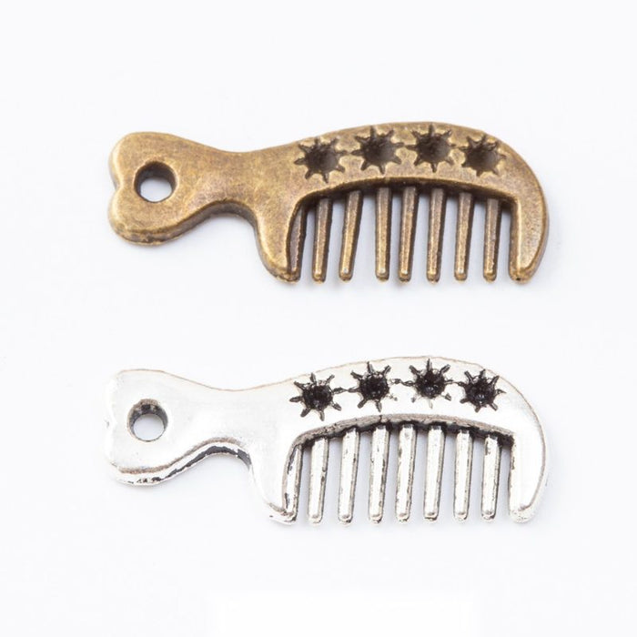 Detailed Comb Charm Pendants in 2 Metal Finish Options