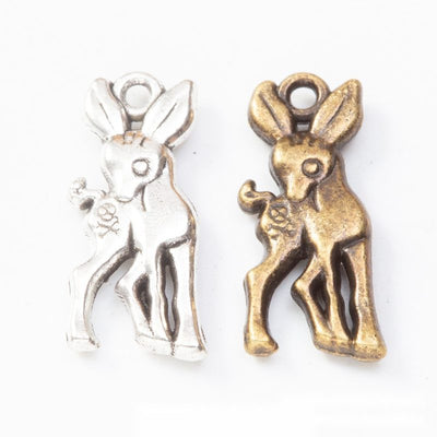Front comparison of standing fawn metal component in 2 finishes