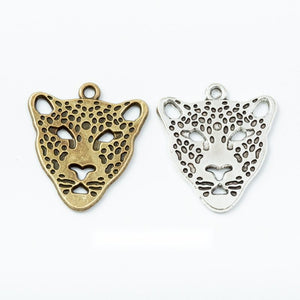 Openwork Leopard Head Charms in Two Antique Metal Finishes