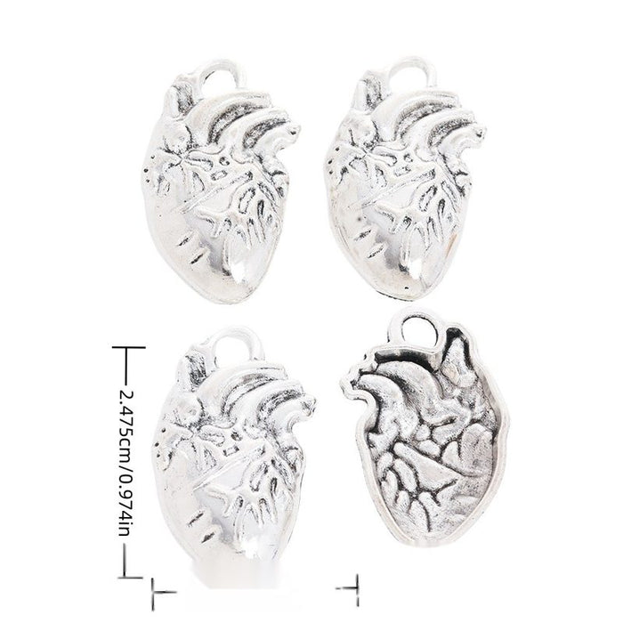 Anatomical Heart Charm in Antique Silver for Jewelry Making