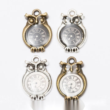 Detailed Owl Clock Face Metal Charm Pendant in Four Styles