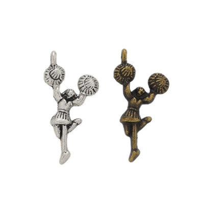 Grouped front view of cheerleader girl charms in the available finishes