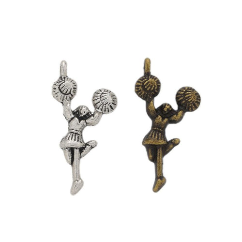 Grouped front view of cheerleader girl charms in the available finishes
