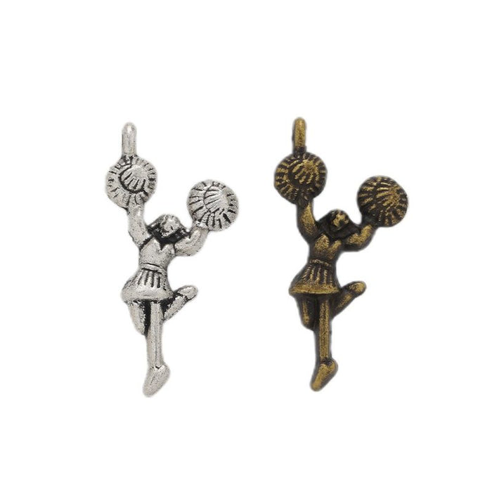 Cheerleader Girl Charms in Antique Bronze, Antique Silver