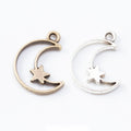 Crescent Moon and Star Open Bezel Charms in Two Finishes view 1
