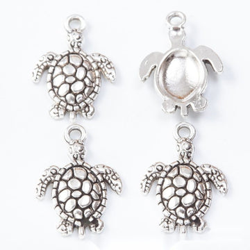 Filigree Shell Turtle Connector Charms in Antique Silver