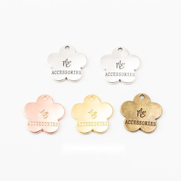 Flower Message Tag Charm In 4 Metal Finishes For Jewelry Making