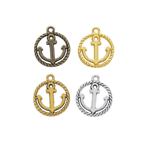 Group view showing the available finishes of rope circle anchor charms